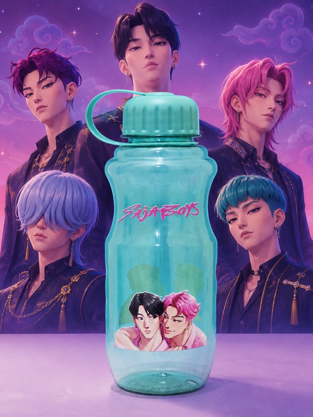 K-POP Demon Hunters Saja Boys Jinu and Abby Hand-Designed Water Bottle